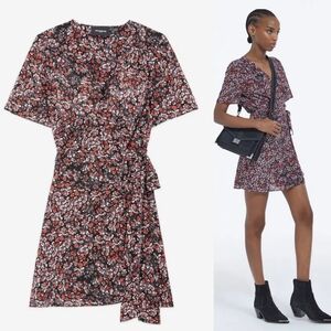 The Kooples  Paris Black & Red Floral Silky Lightweight Wrap Mini Dress Size XS